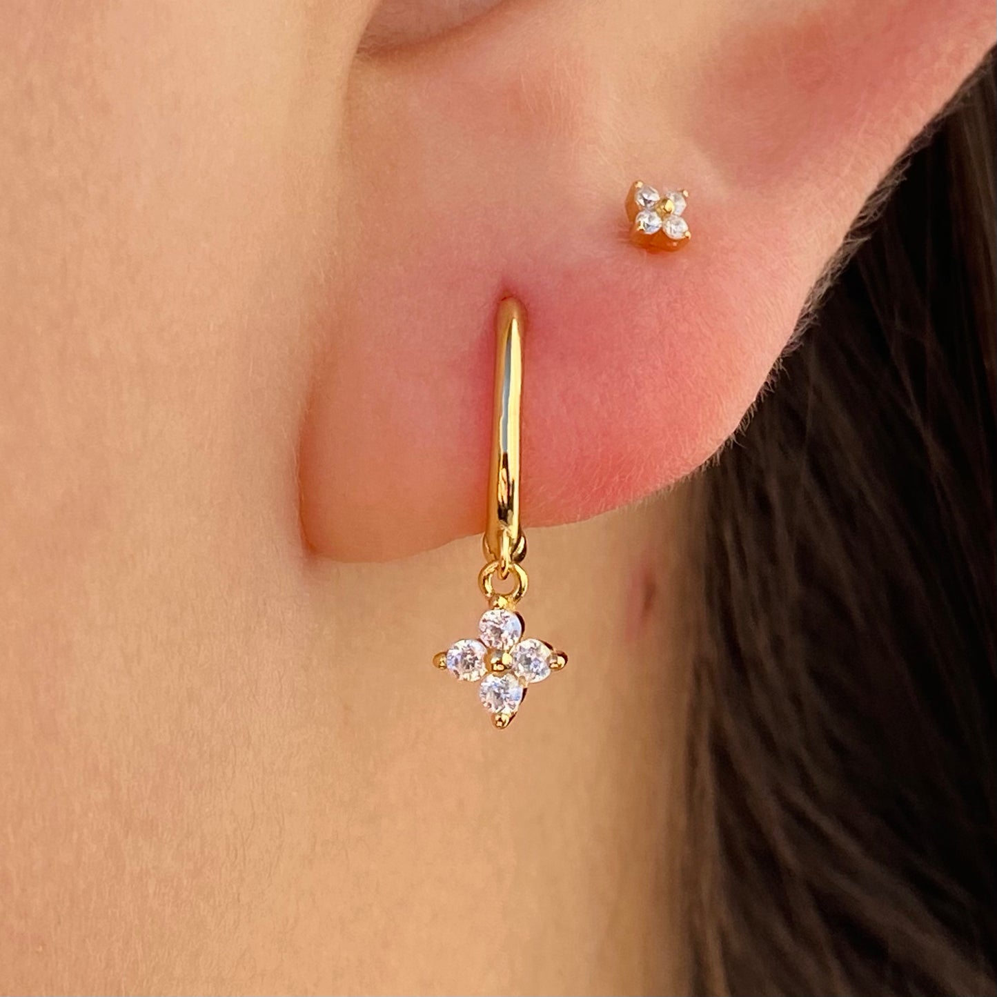Diamond Flower Hoop Earrings