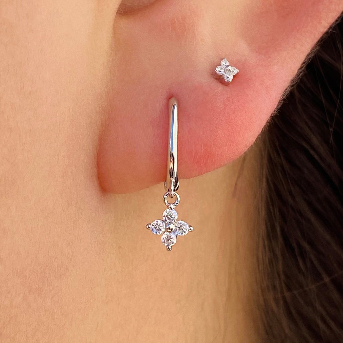 Diamond Flower Hoop Earrings