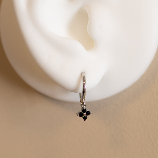 Black Flower Hoop Earrings