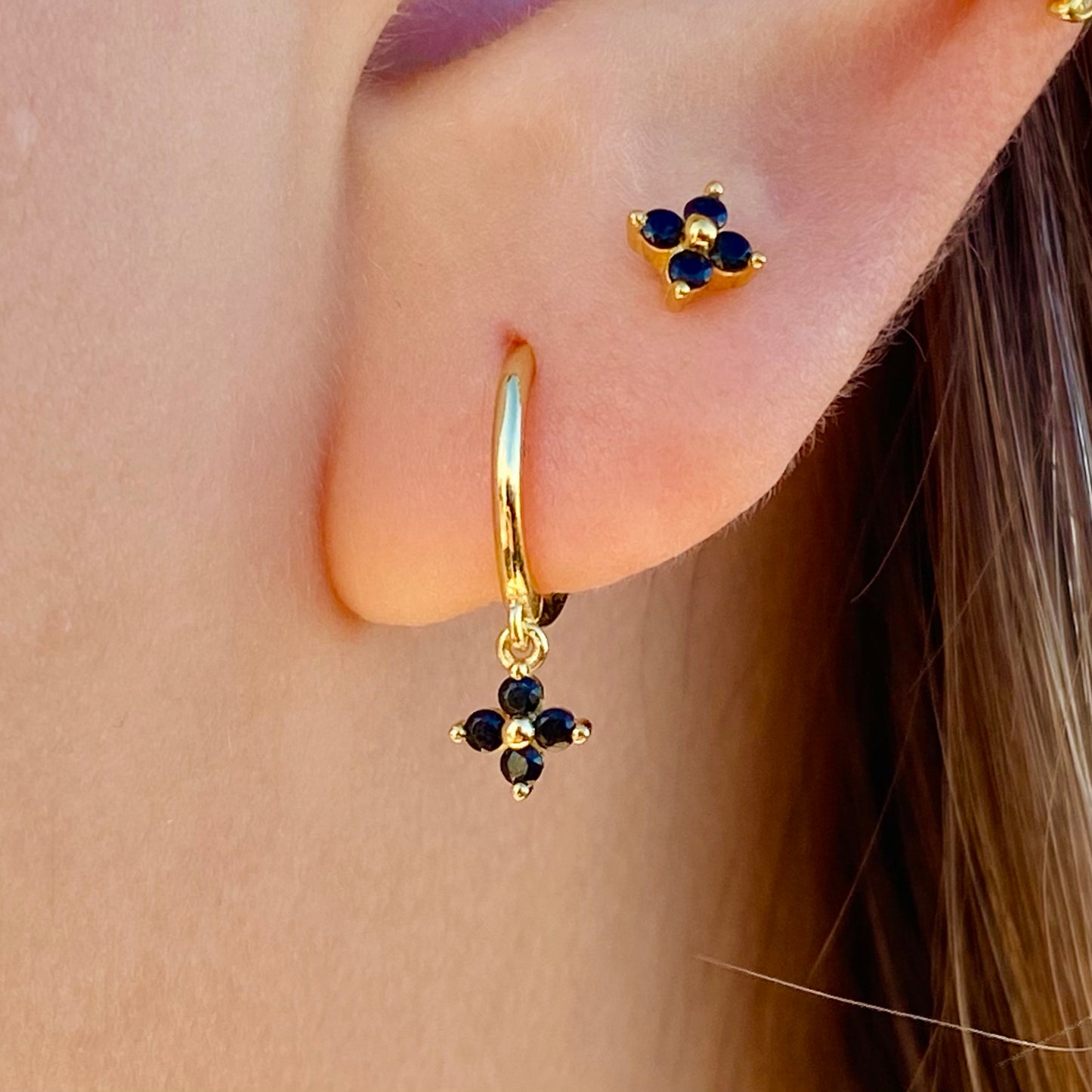 Black Flower Hoop Earrings